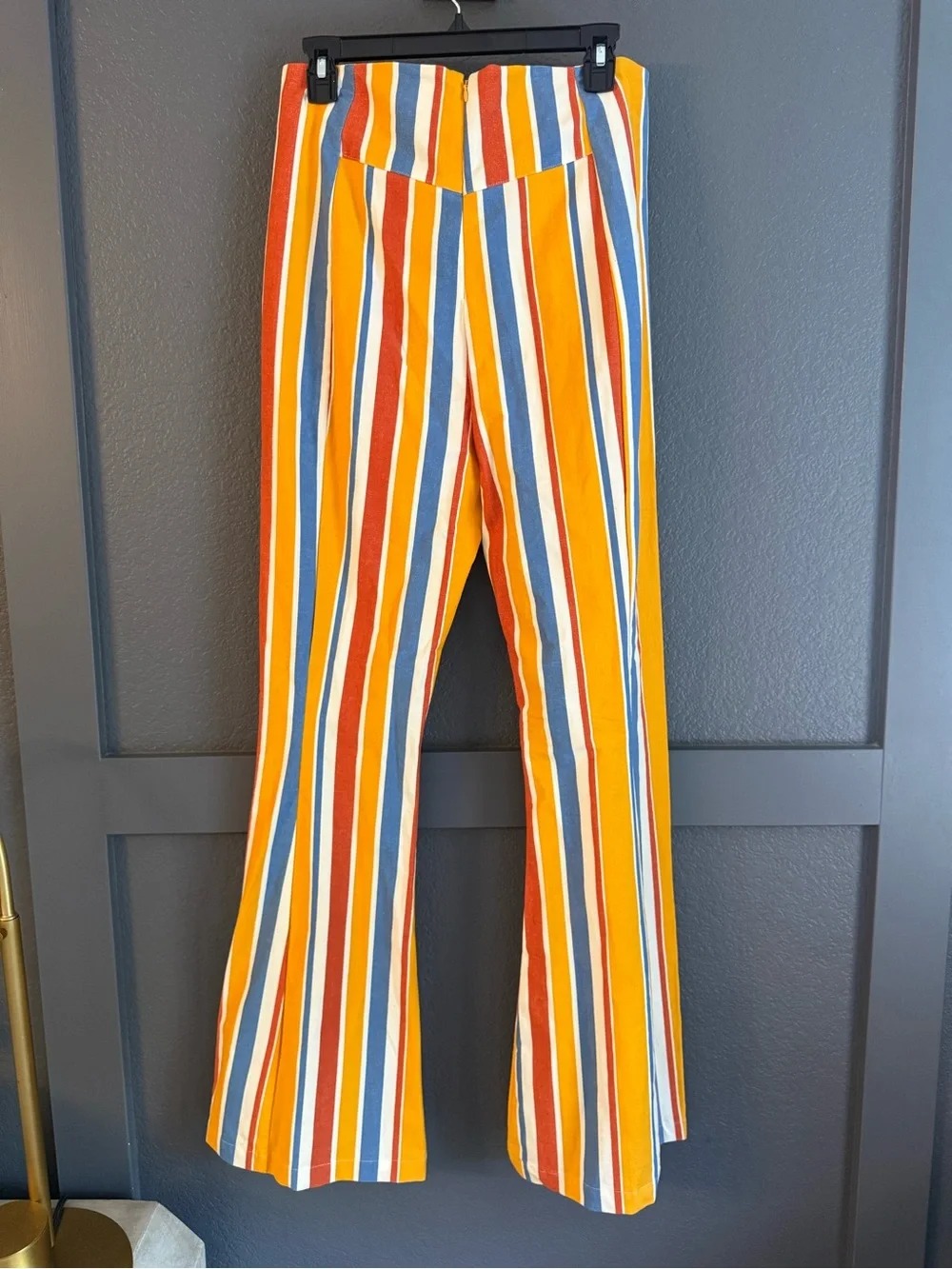 FREE PEOPLE • NWT Real deal Striped High-Waist Flare Pants split front Large